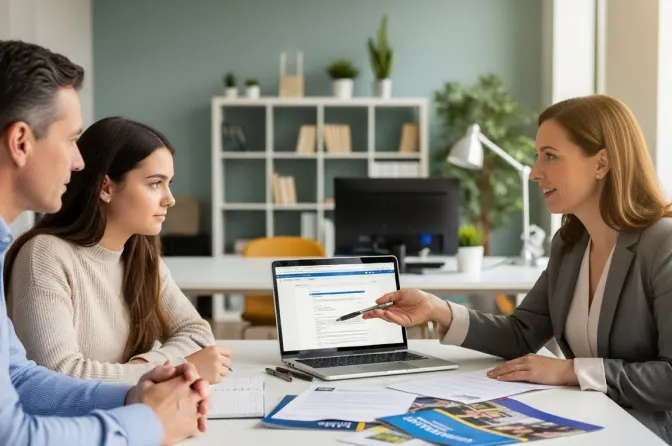 Student completing university application documents
